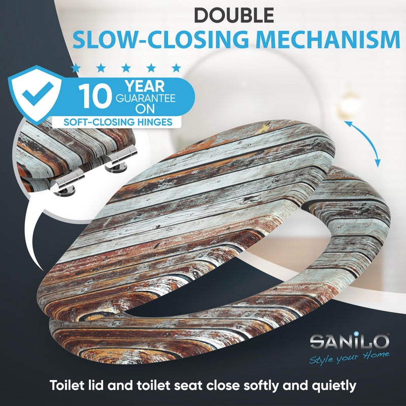 SANILO Wooden Toilet Seat with Soft Close [ELONGATED] - Decorative, Quiet & Slow Close Molded Wood Seat - With Strong Bumpers & Hinges - Adjustable Fit - Antique - Image 3